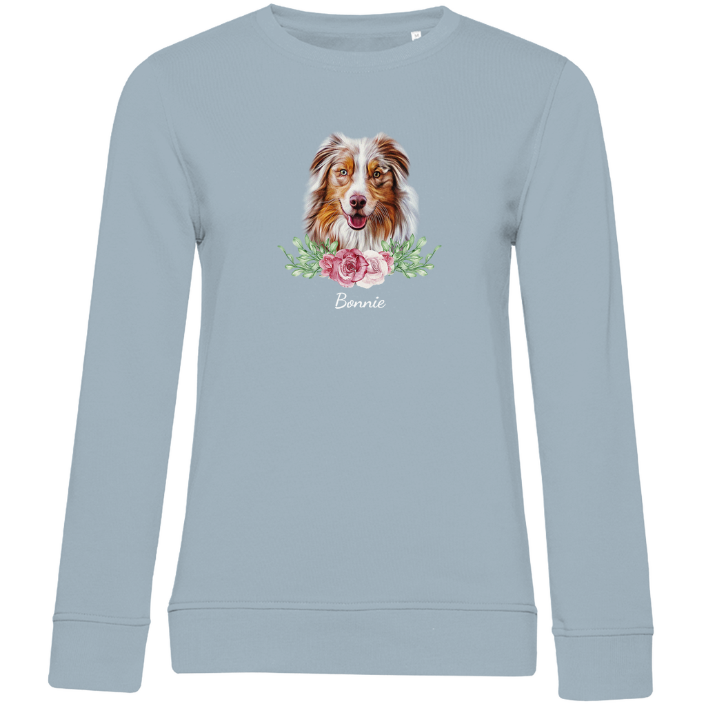 Flower Australian Shepherd- Bio-Sweatshirt für Damen-Dein Wunschtext