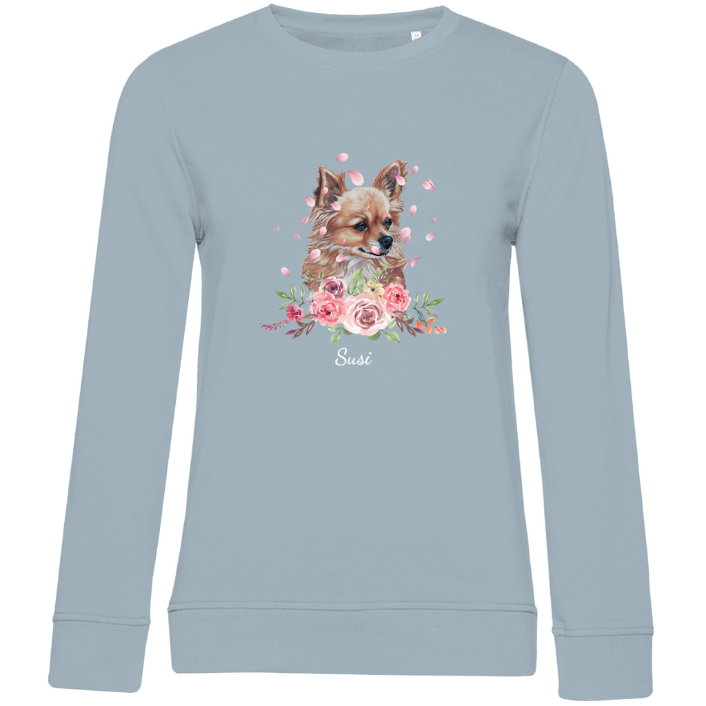 Flower Chihuahua- Bio-Sweatshirt für Damen-Dein Wunschtext