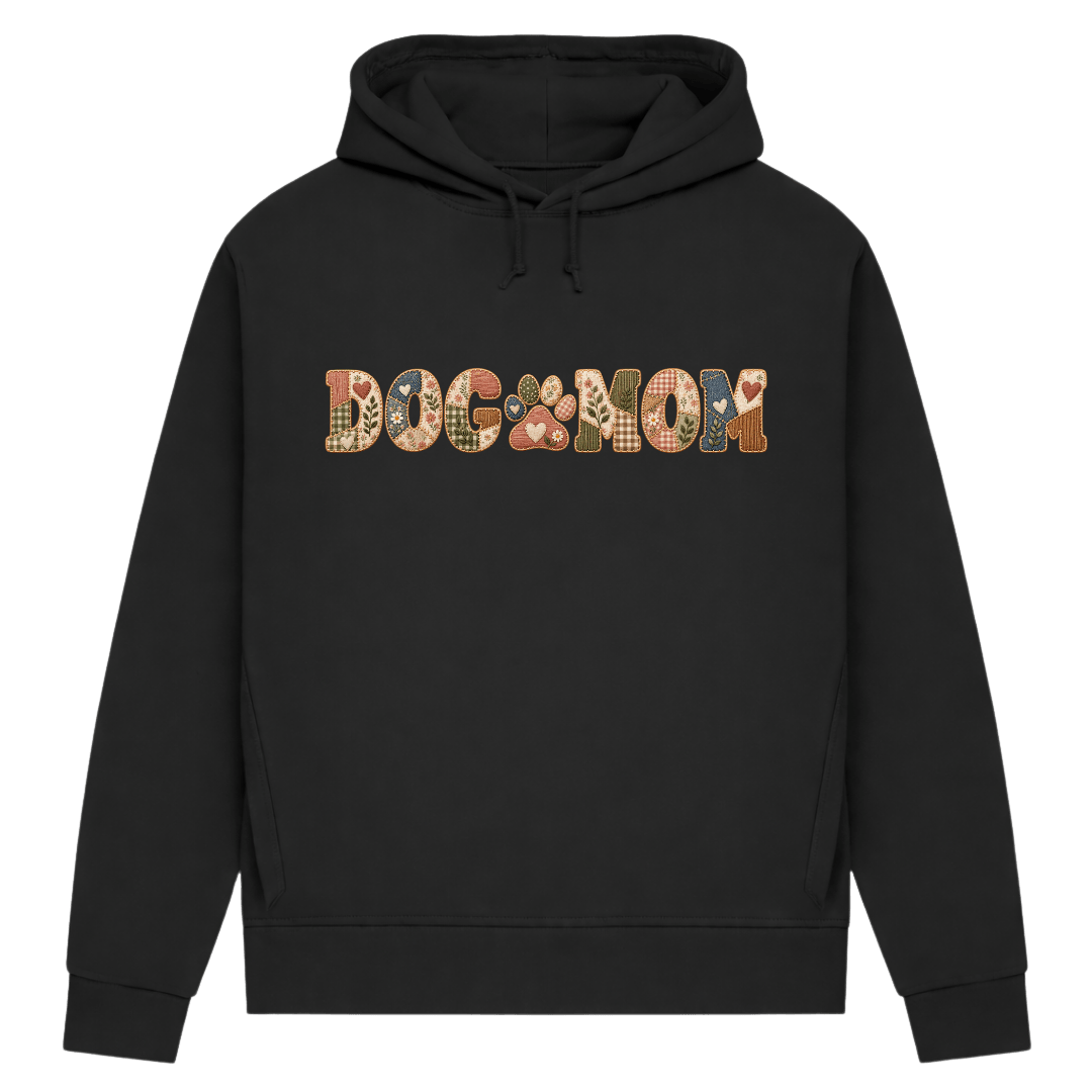 DOG MOM Damen Bio-Hoodie – Liebe auf vier Pfoten im Patchwork-Look