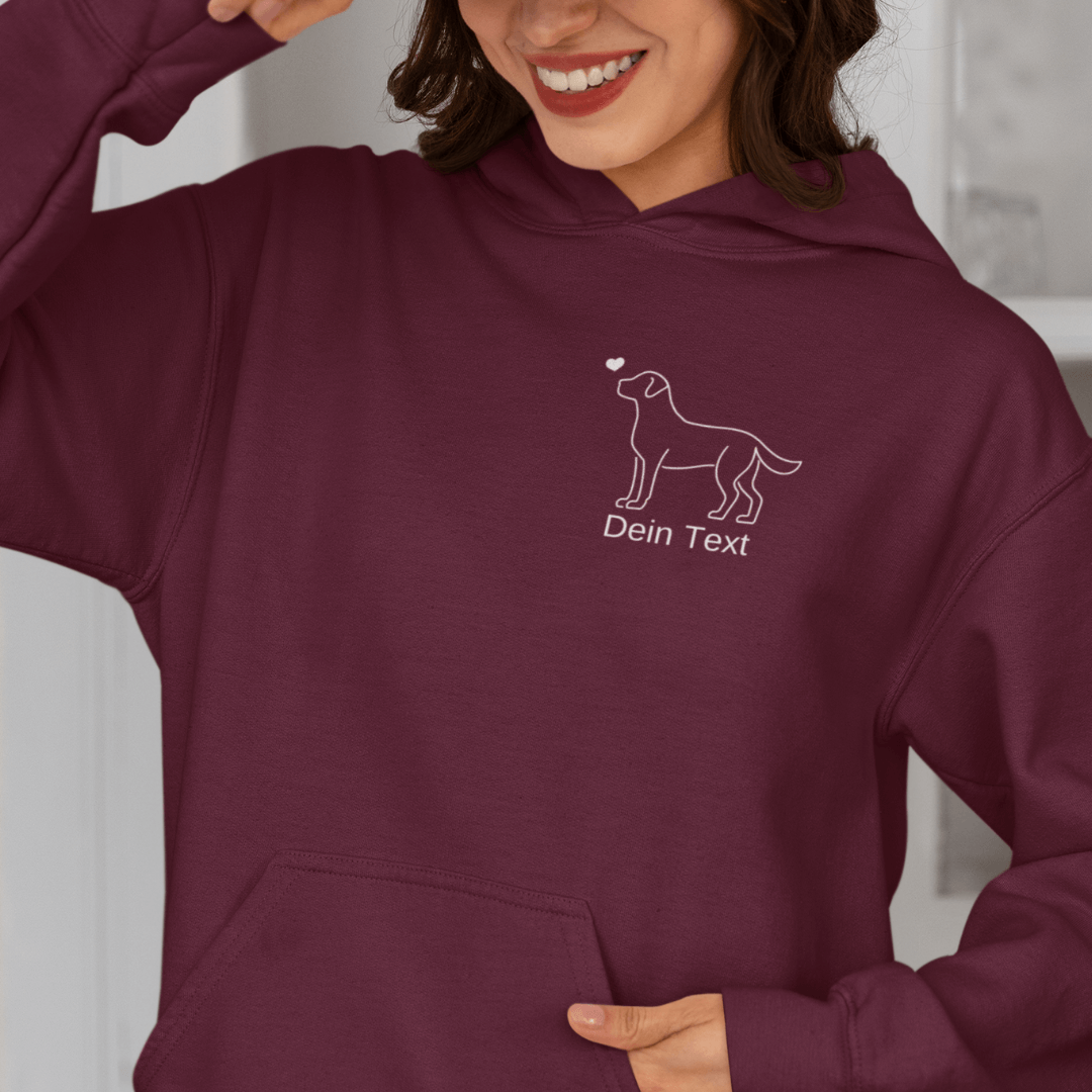 Labrador mit Herz- Bio-Hoodie für Damen-Dein Wunschtext