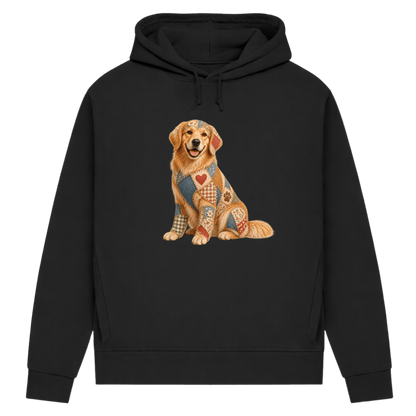 Golden Retriever Damen Bio-Hoodie – Patchwork-Look mit Herz