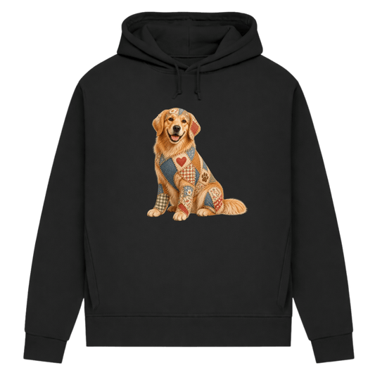 Golden Retriever Damen Bio-Hoodie – Patchwork-Look mit Herz