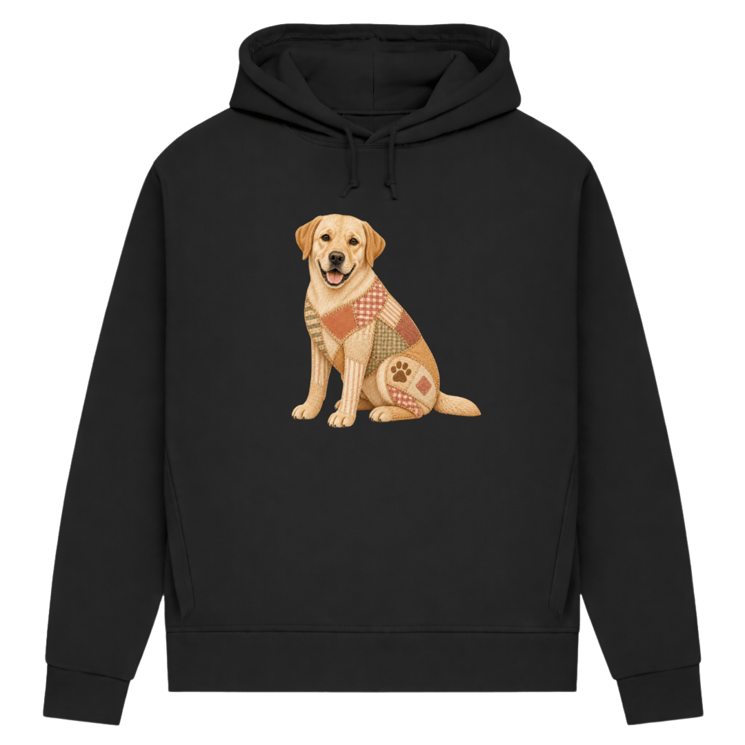 Labrador Damen Bio-Hoodie – Vintage-Patchwork-Look mit Herz