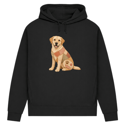 Labrador Damen Bio-Hoodie – Vintage-Patchwork-Look mit Herz