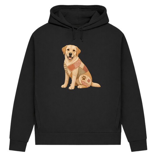 Labrador Damen Bio-Hoodie – Vintage-Patchwork-Look mit Herz