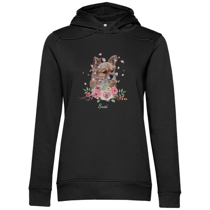 Flower Chihuahua - Bio-Hoodie für Damen-Dein Wunschtext