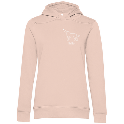 Labrador mit Herz- Bio-Hoodie für Damen-Dein Wunschtext