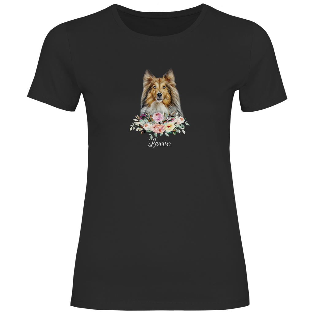 Flower Sheltie - T-Shirt für Damen - Dein Wunschtext