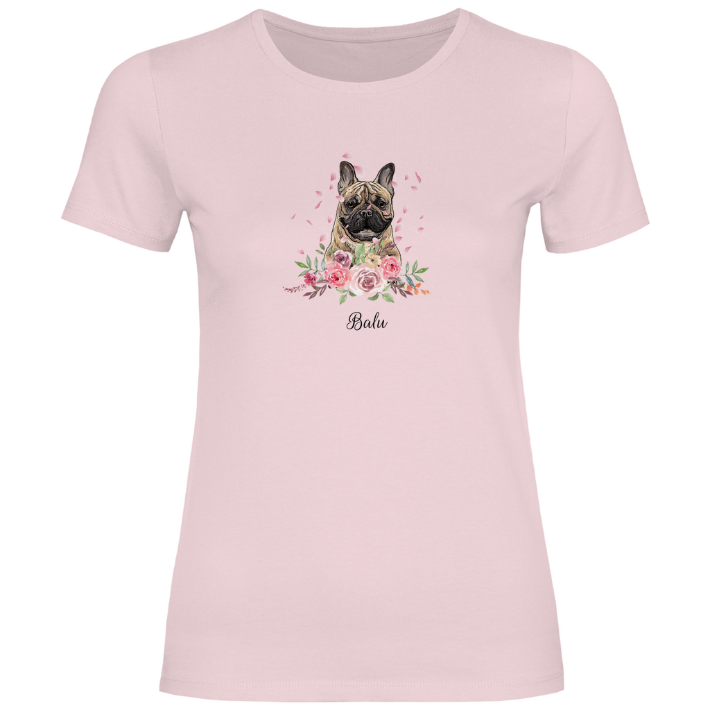 Flower Französische Bulldoge - T-Shirt für Damen - Dein Wunschtext