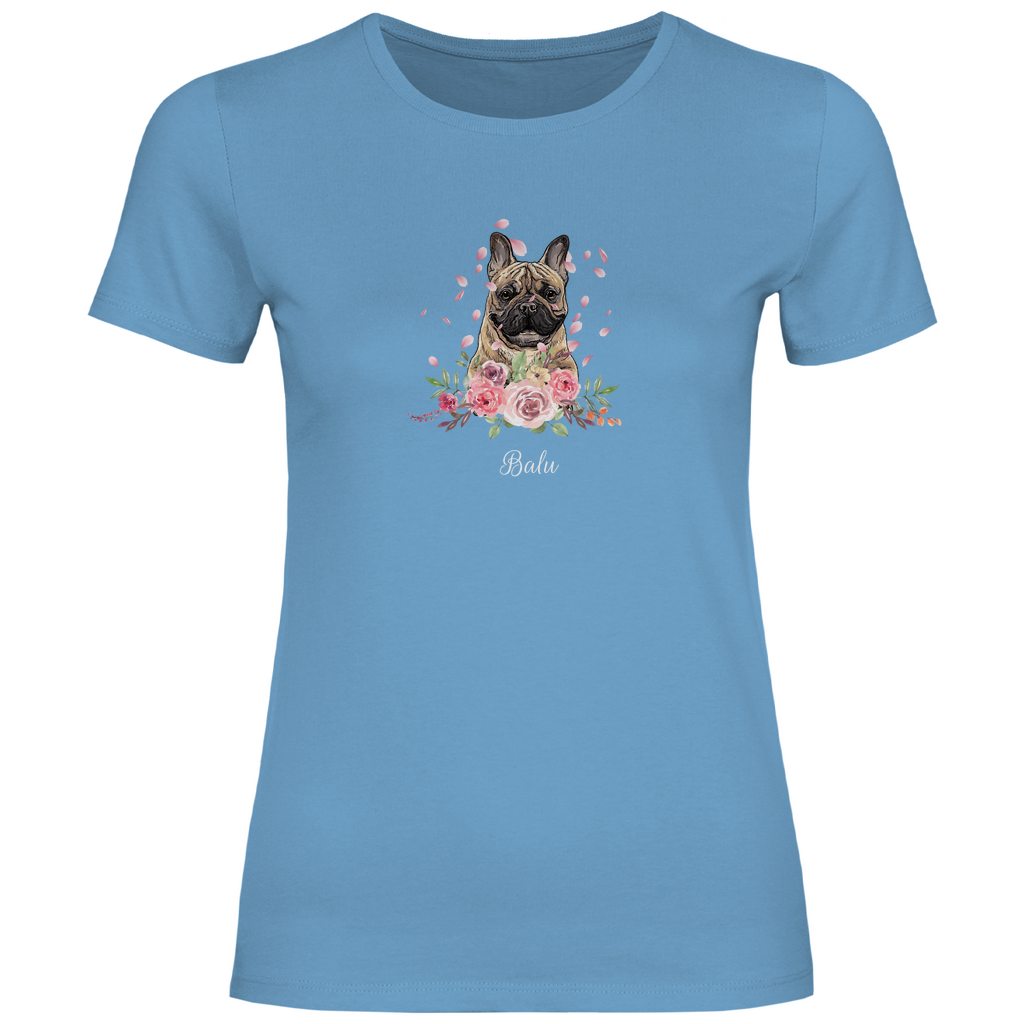 Flower Französische Bulldoge - T-Shirt für Damen - Dein Wunschtext