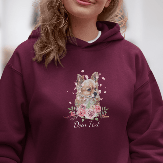 Flower Chihuahua - Bio-Hoodie für Damen-Dein Wunschtext