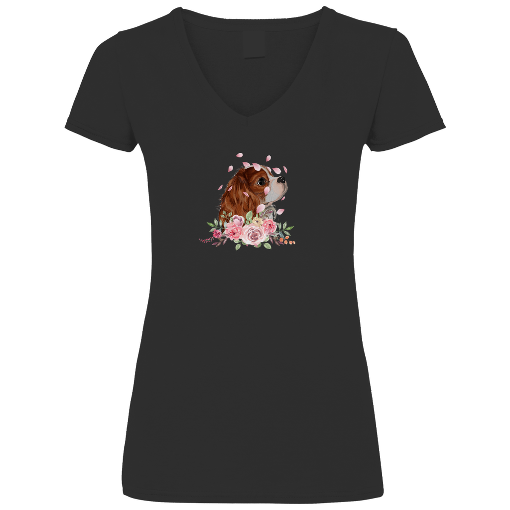 Flower Cavalier King Charles - V-Shirt für Damen