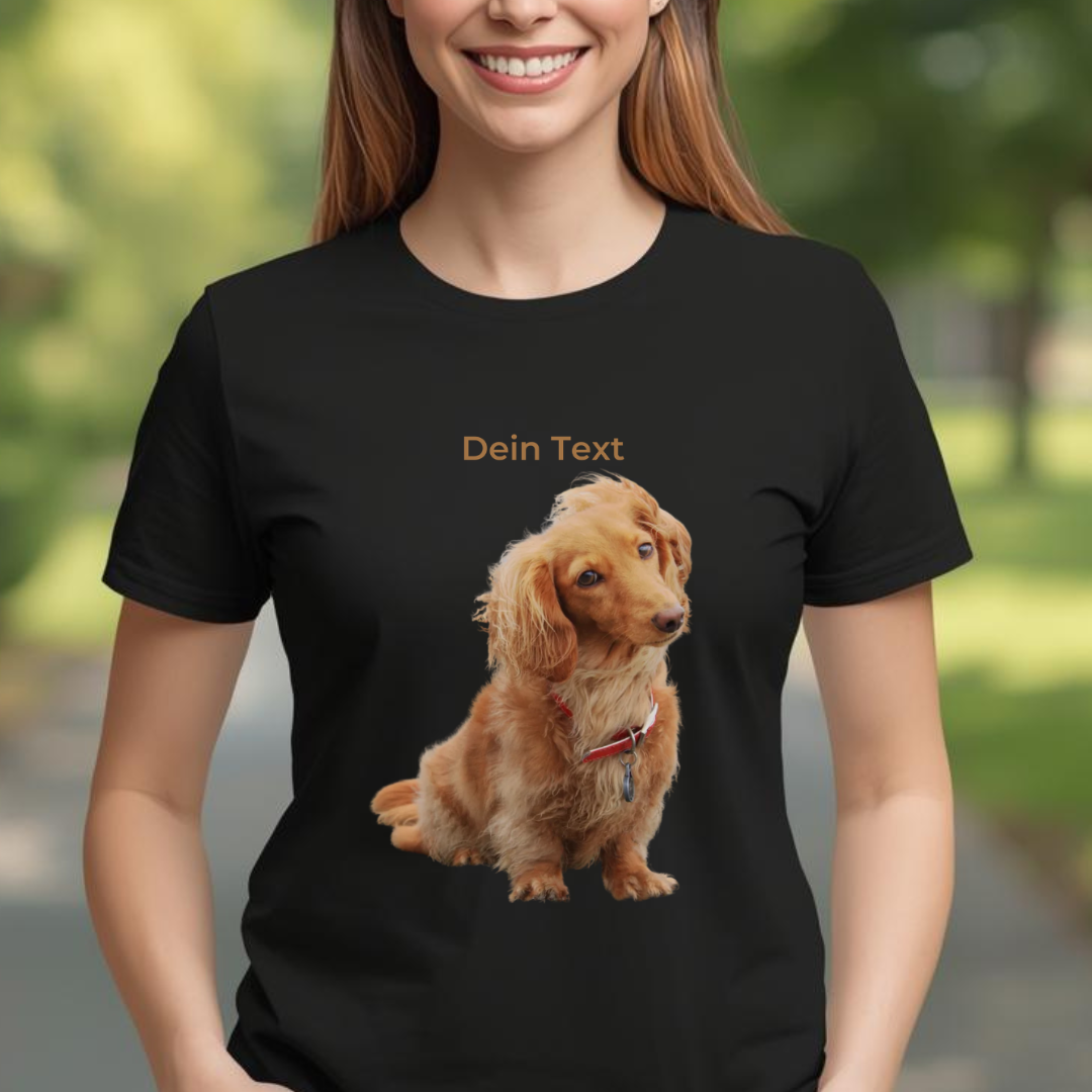 Personalisiertes Damen T-Shirt mit eigenem Hundefoto und Wunschtext