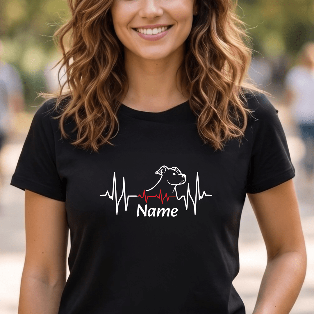 Damen T-Shirt mit personalisierter Hunde-Lebenslinie und Wunschname