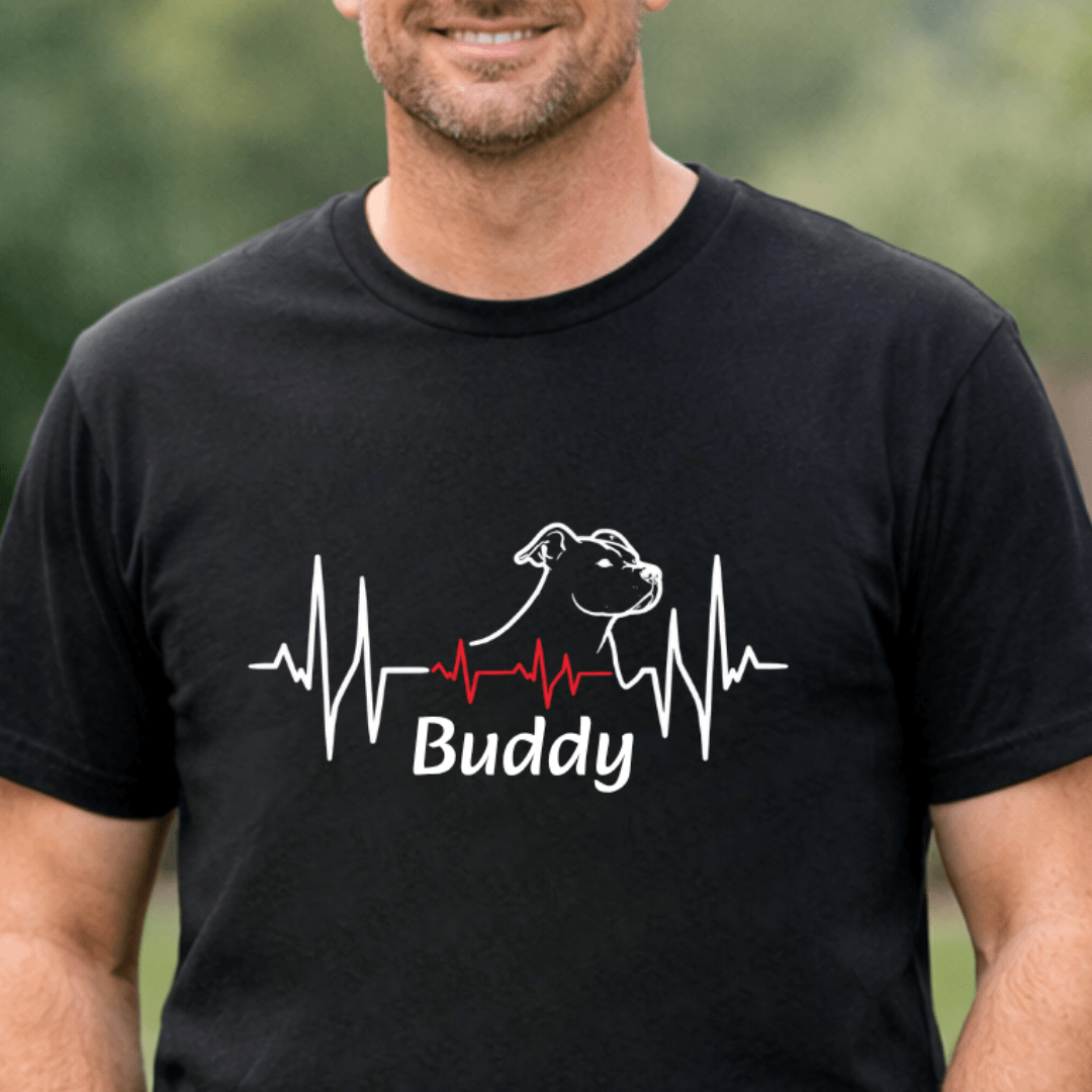 Herren T-Shirt mit personalisierter Hunde-Lebenslinie und Wunschname