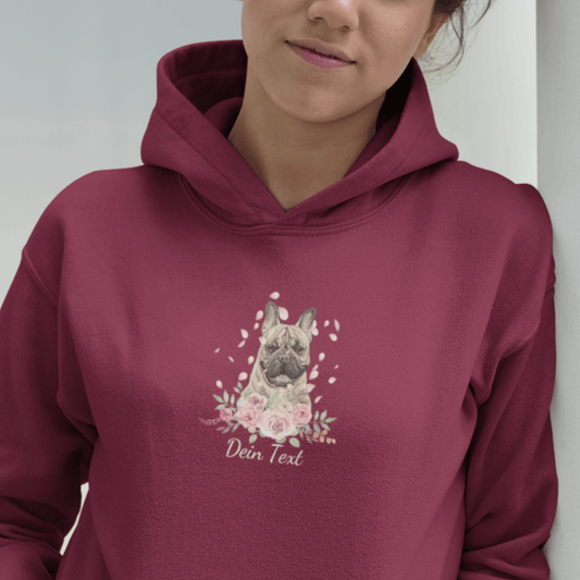 Flower Französische Bulldoge - Bio-Hoodie für Damen-Dein Wunschtext