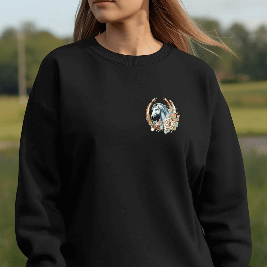 Leidenschaft für Pferde - Bio-Sweatshirt für Damen |Brustmotiv