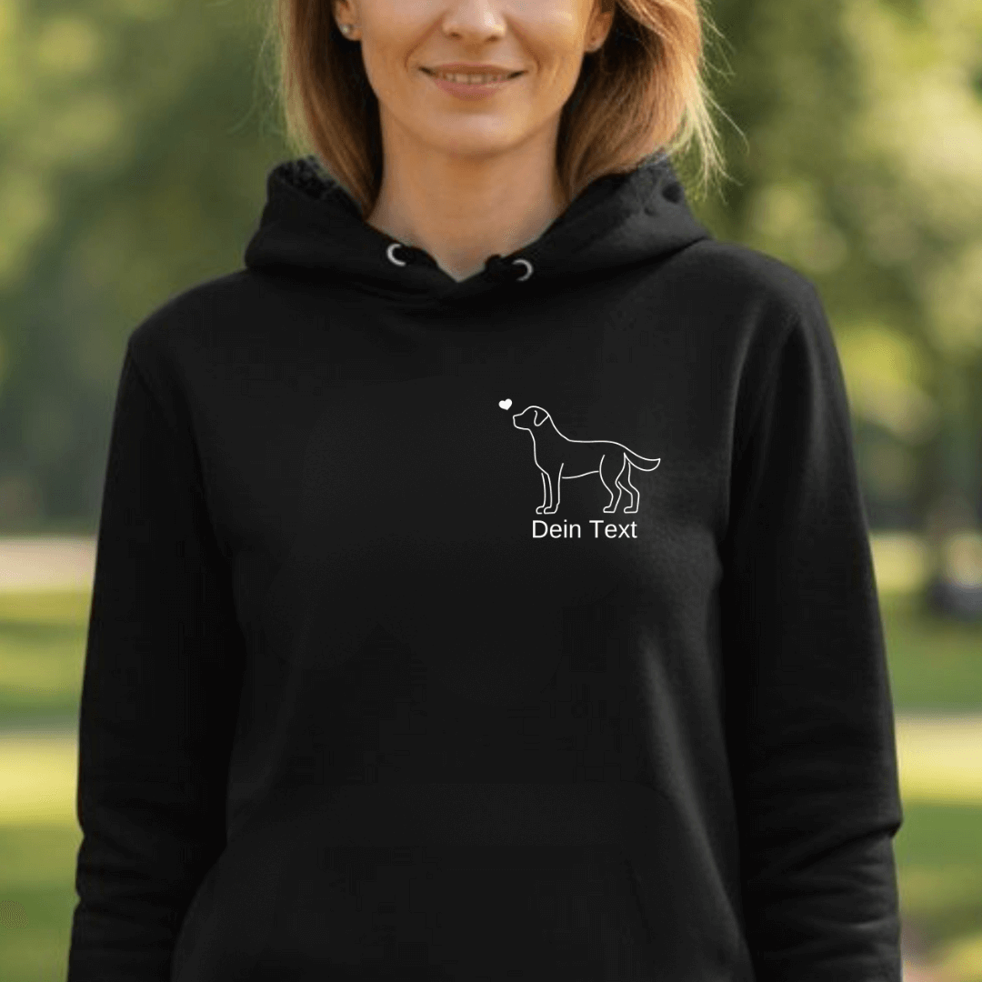 Labrador mit Herz- Bio-Hoodie für Damen-Dein Wunschtext