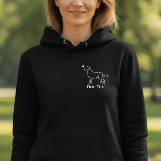 Labrador mit Herz- Bio-Hoodie für Damen-Dein Wunschtext