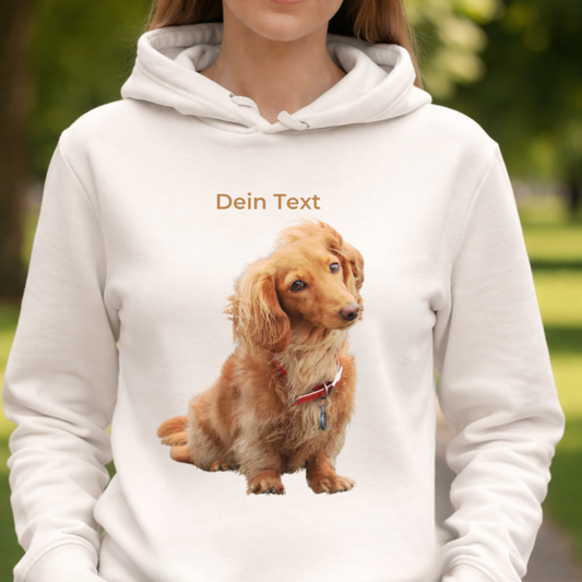 Personalisierter Hunde Hoodie für Damen mit Foto – Hintergrund wird entfernt