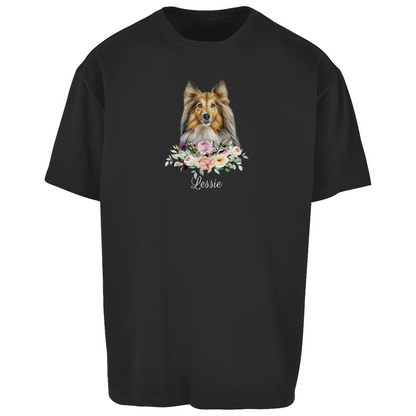 Flower Sheltie - Oversize T-Shirt Unisex - Dein Wunschtext