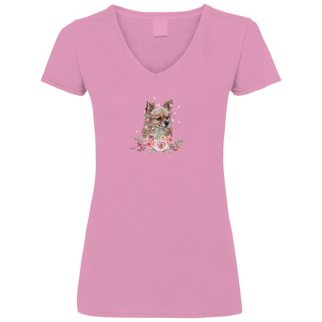 Flower Chihuahua - V-Shirt für Damen