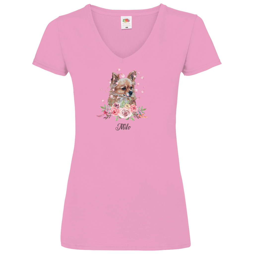 Flower Chihuahua - V-Shirt für Damen - Dein Wunschtext