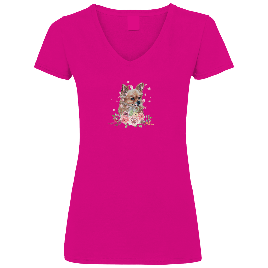 Flower Chihuahua - V-Shirt für Damen