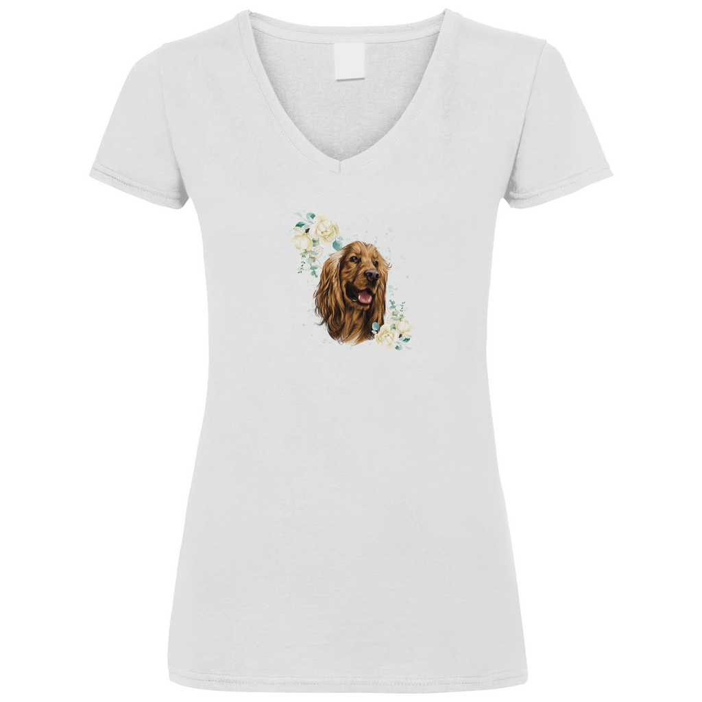 Flower Cocker Spaniel - V-Shirt für Damen