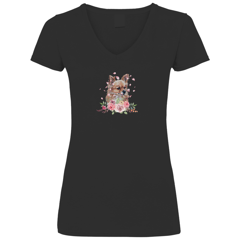 Flower Chihuahua - V-Shirt für Damen