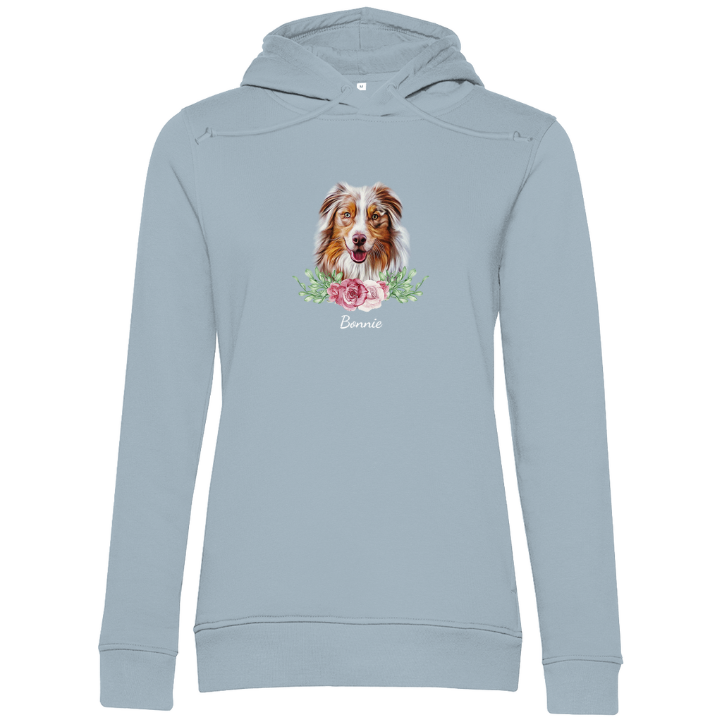 Flower Australian Shepherd- Bio-Hoodie für Damen-Dein Wunschtext