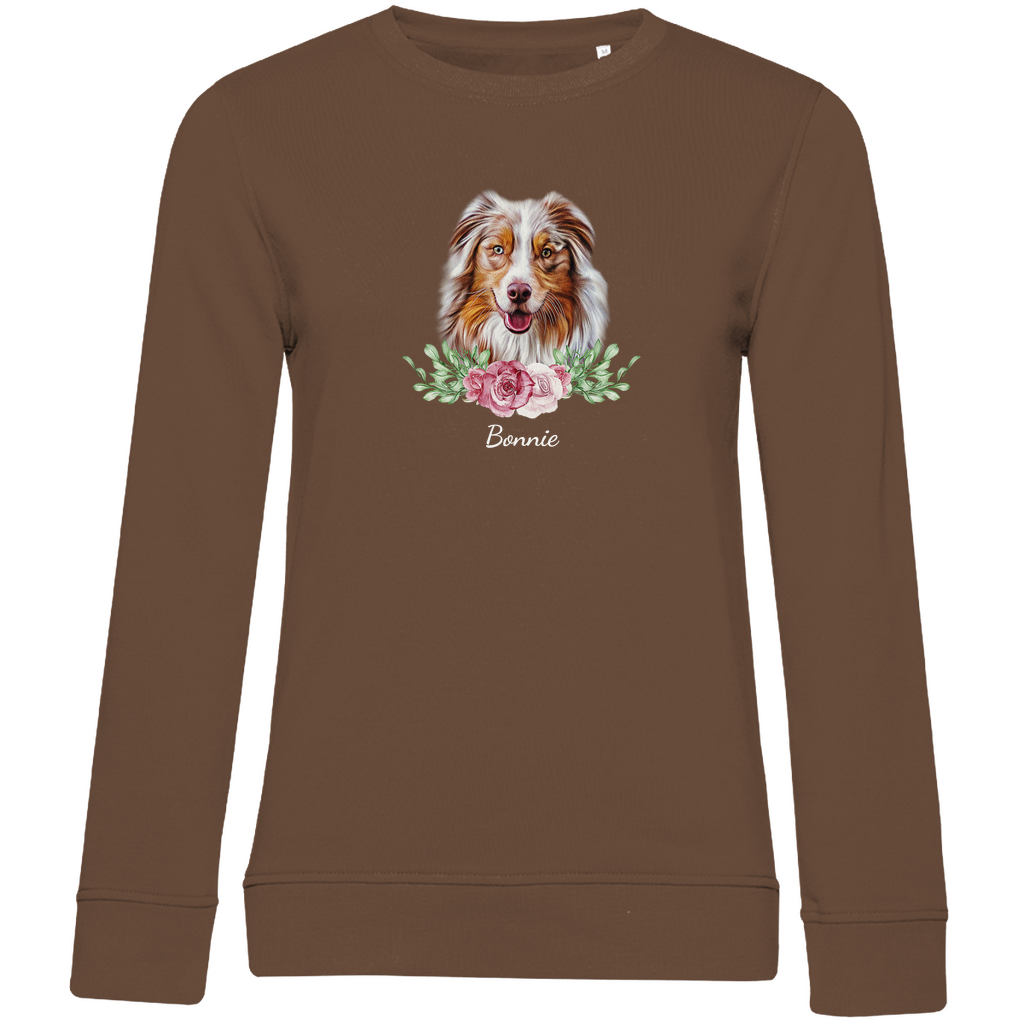 Flower Australian Shepherd- Bio-Sweatshirt für Damen-Dein Wunschtext