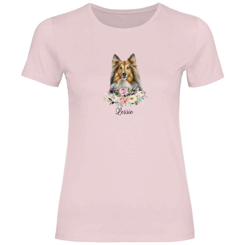 Flower Sheltie - T-Shirt für Damen - Dein Wunschtext