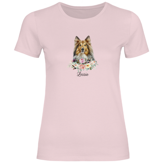 Flower Sheltie - T-Shirt für Damen - Dein Wunschtext