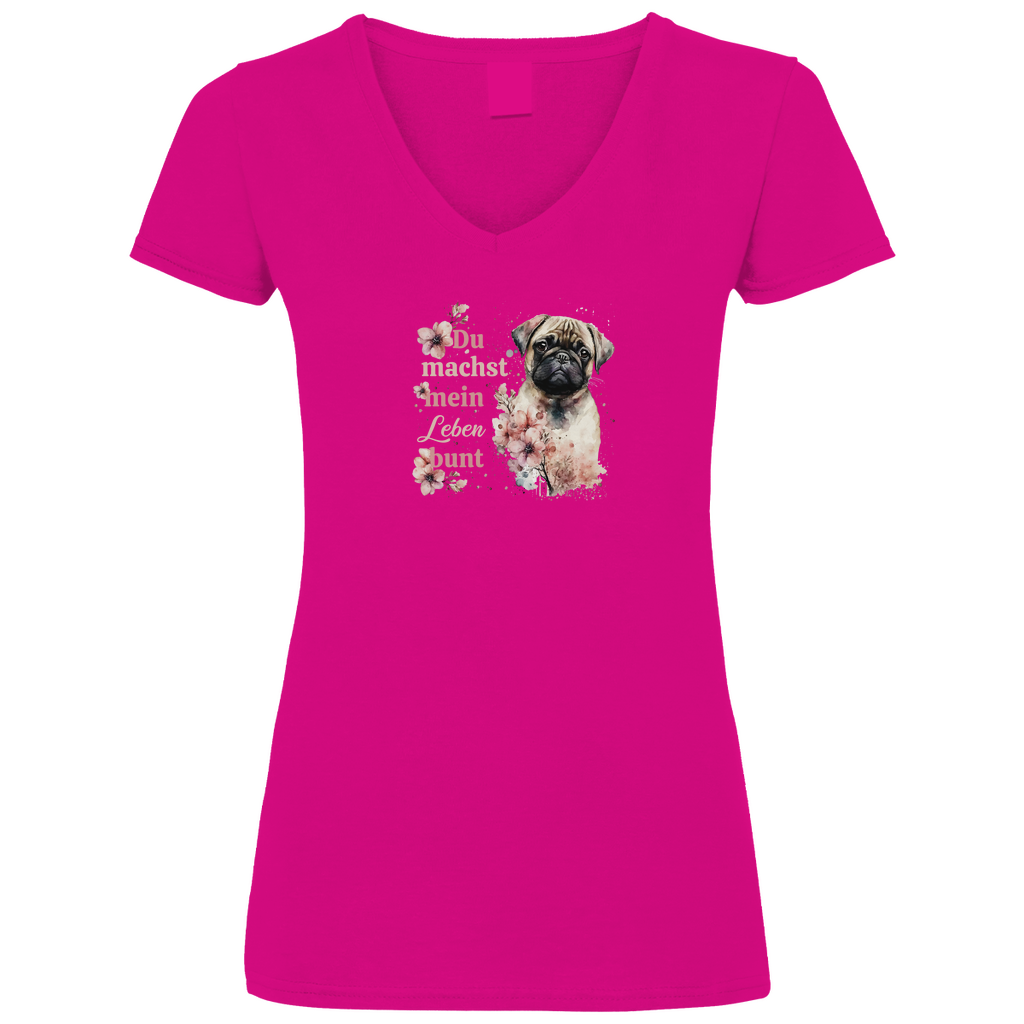 Pastell Mops - V-Shirt für Damen