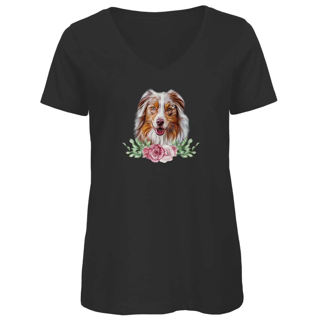 Flower Australian Shepherd - V-Shirt für Damen