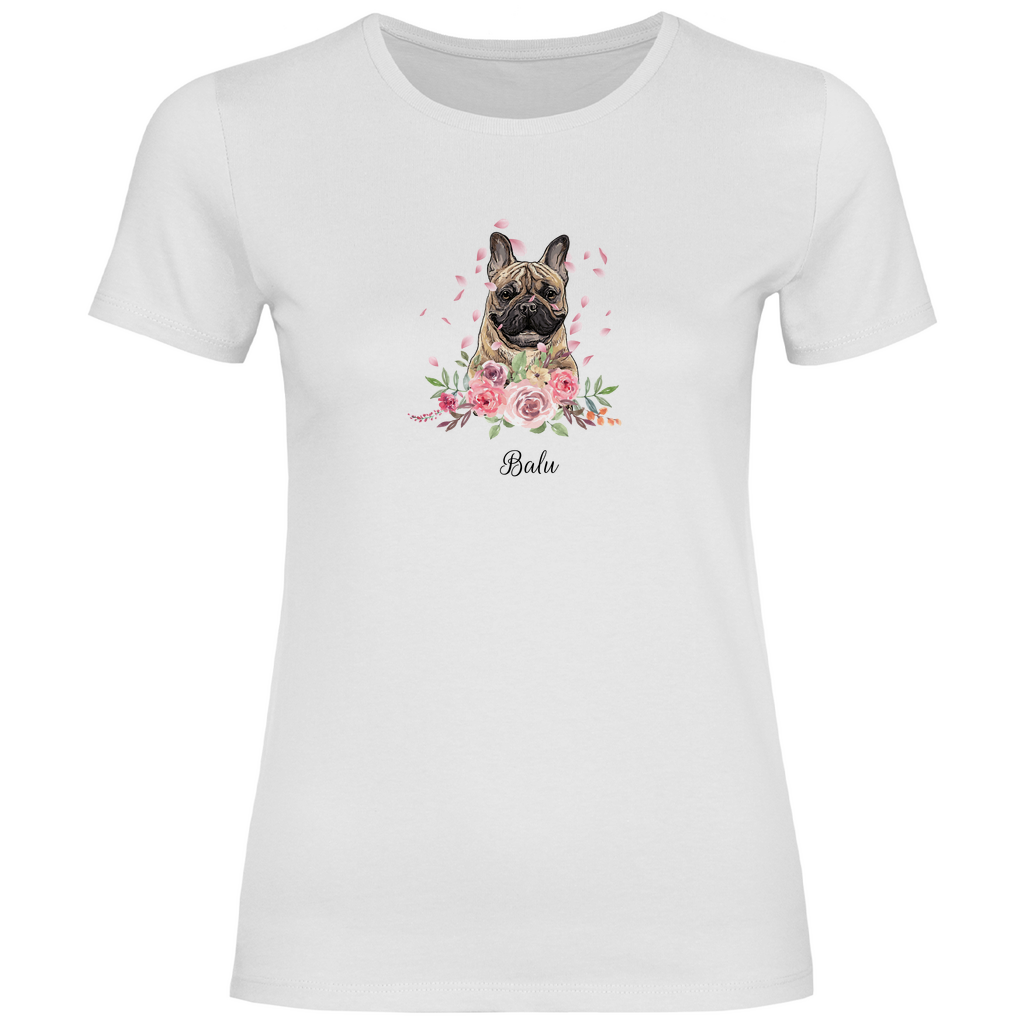 Flower Französische Bulldoge - T-Shirt für Damen - Dein Wunschtext