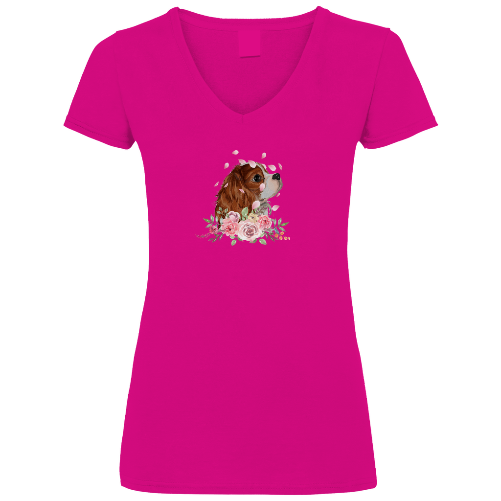 Flower Cavalier King Charles - V-Shirt für Damen