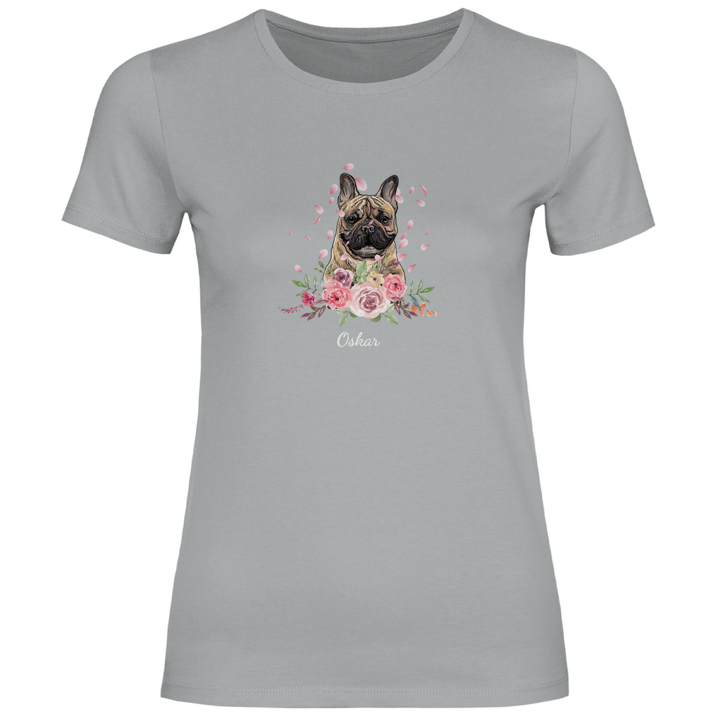 Flower Französische Bulldoge - T-Shirt für Damen - Dein Wunschtext