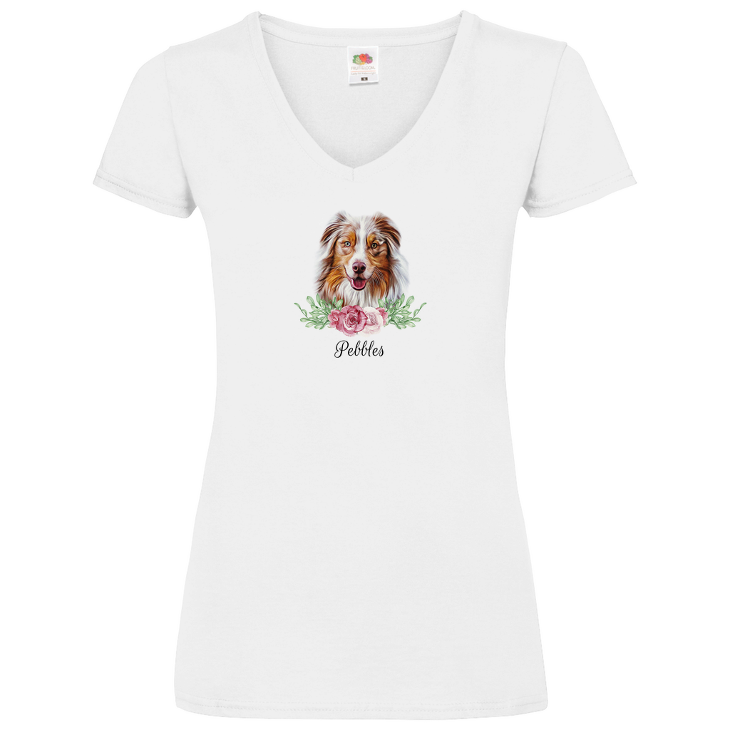 Flower Australian Shepherd- V-Shirt - Dein Wunschtext