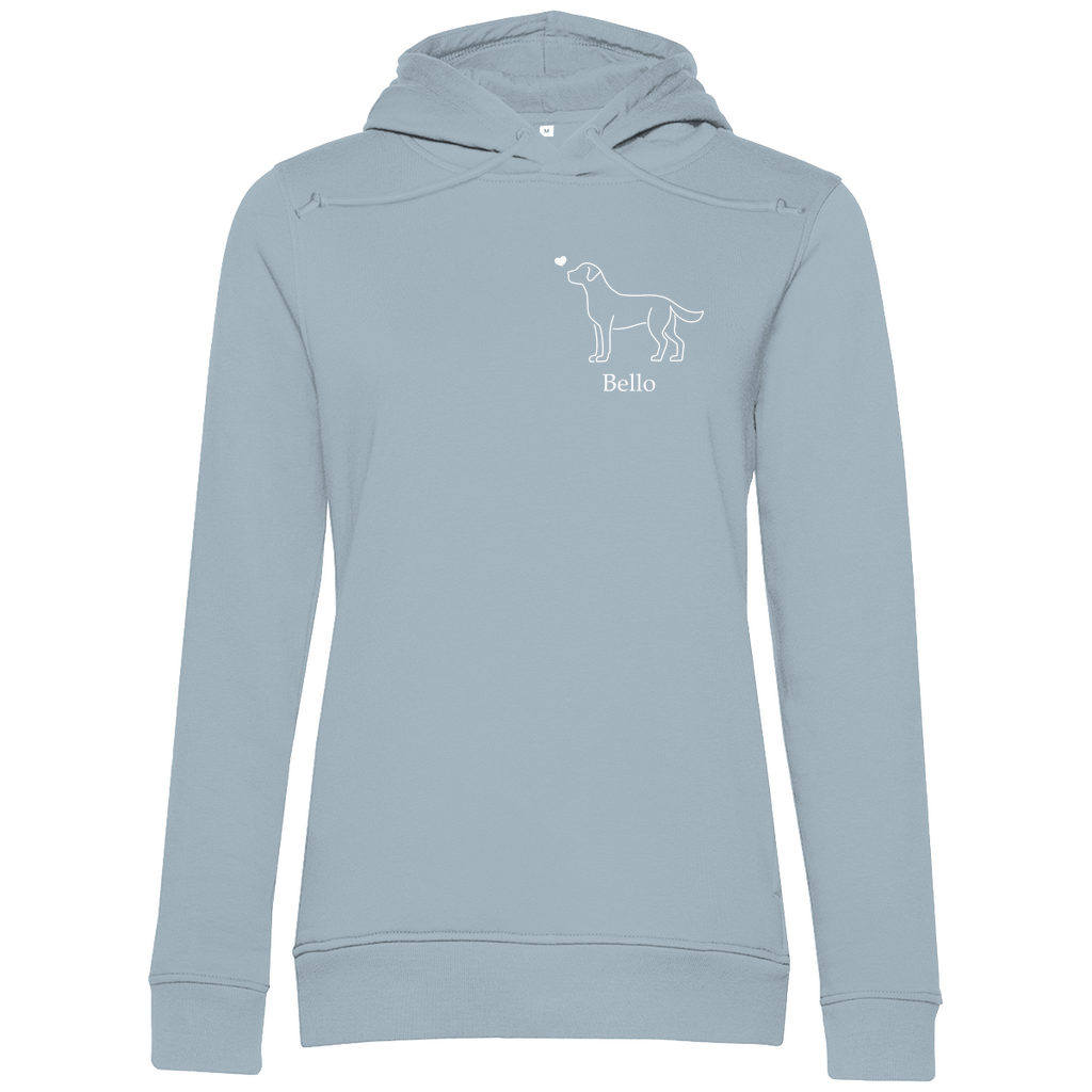 Labrador mit Herz- Bio-Hoodie für Damen-Dein Wunschtext