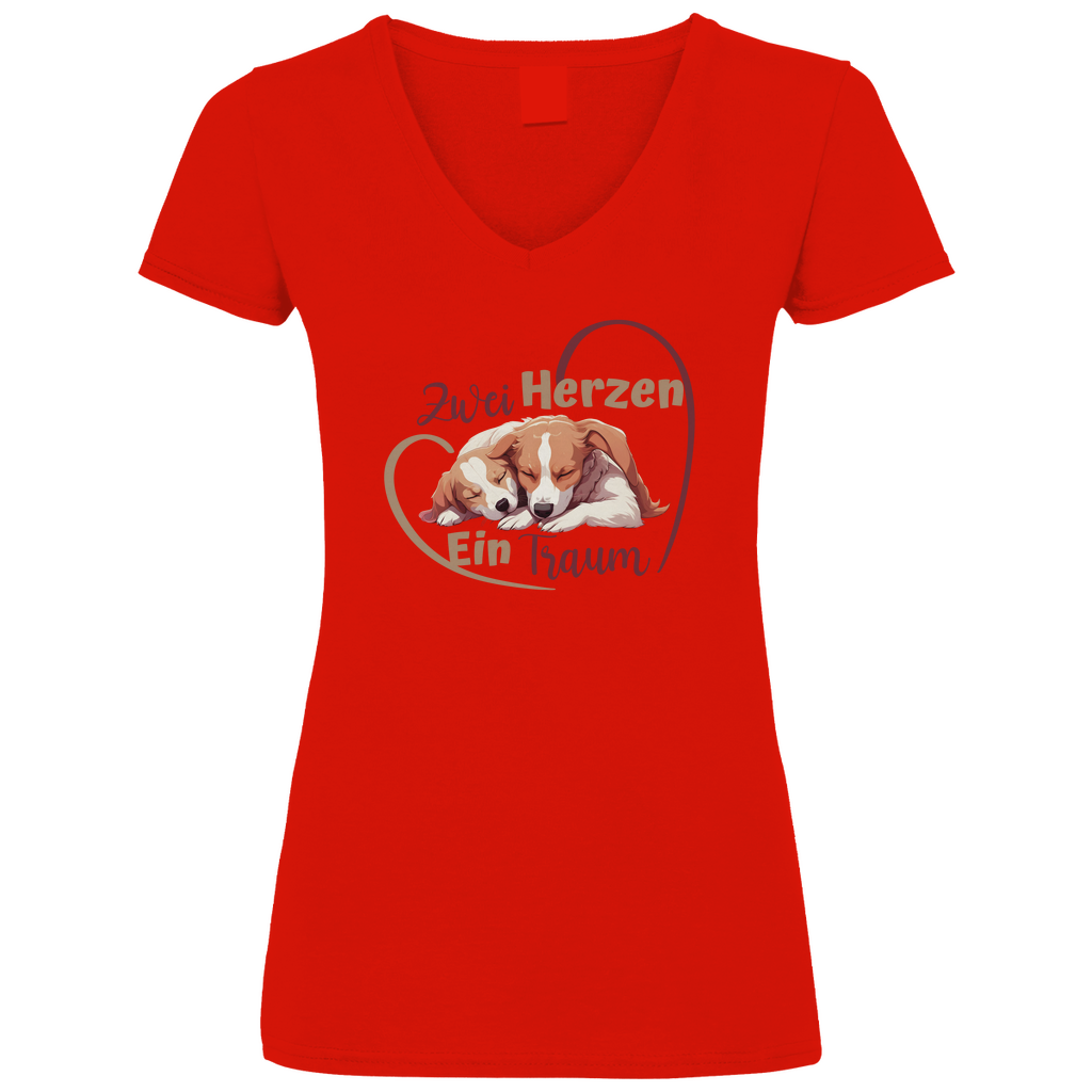 Zwei Herzen - V-Shirt für Damen