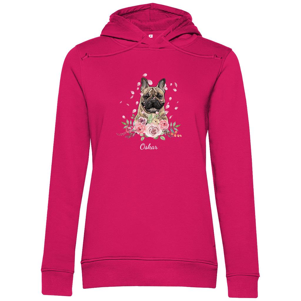 Flower Französische Bulldoge - Bio-Hoodie für Damen-Dein Wunschtext