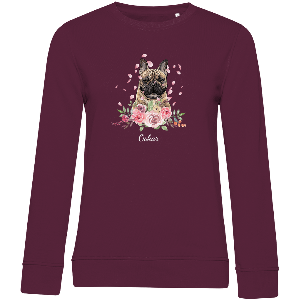 Flower Französische Bulldoge- Bio-Sweatshirt für Damen-Dein Wunschtext