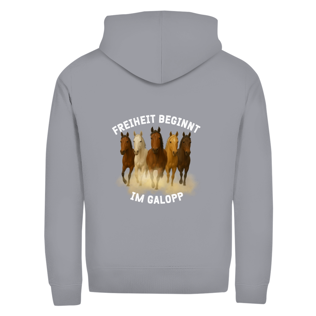 Galopp ist Freiheit- Zipper-Hoodie Unisex | Rückendruck