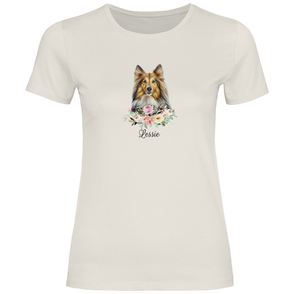 Flower Sheltie - T-Shirt für Damen - Dein Wunschtext