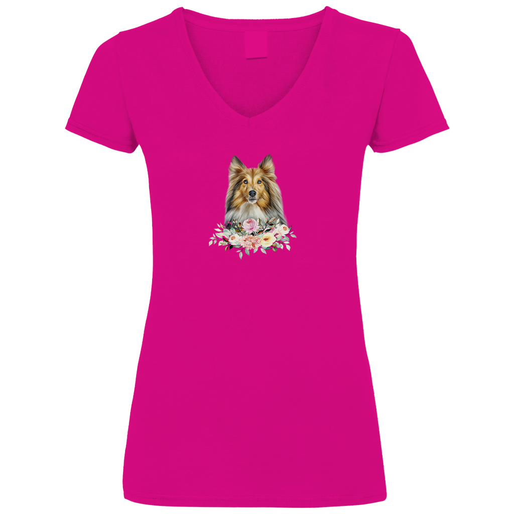 Flower Sheltie - V-Shirt für Damen