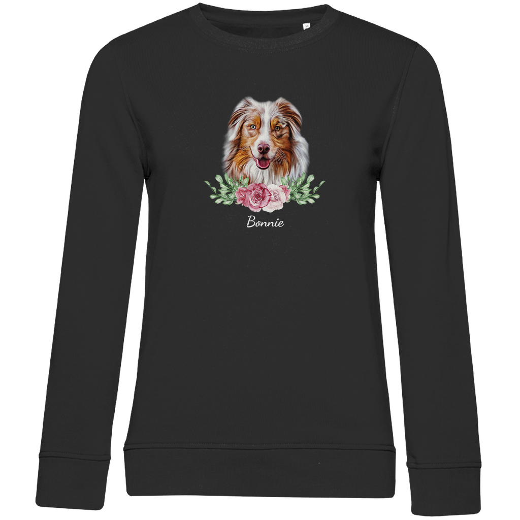 Flower Australian Shepherd- Bio-Sweatshirt für Damen-Dein Wunschtext