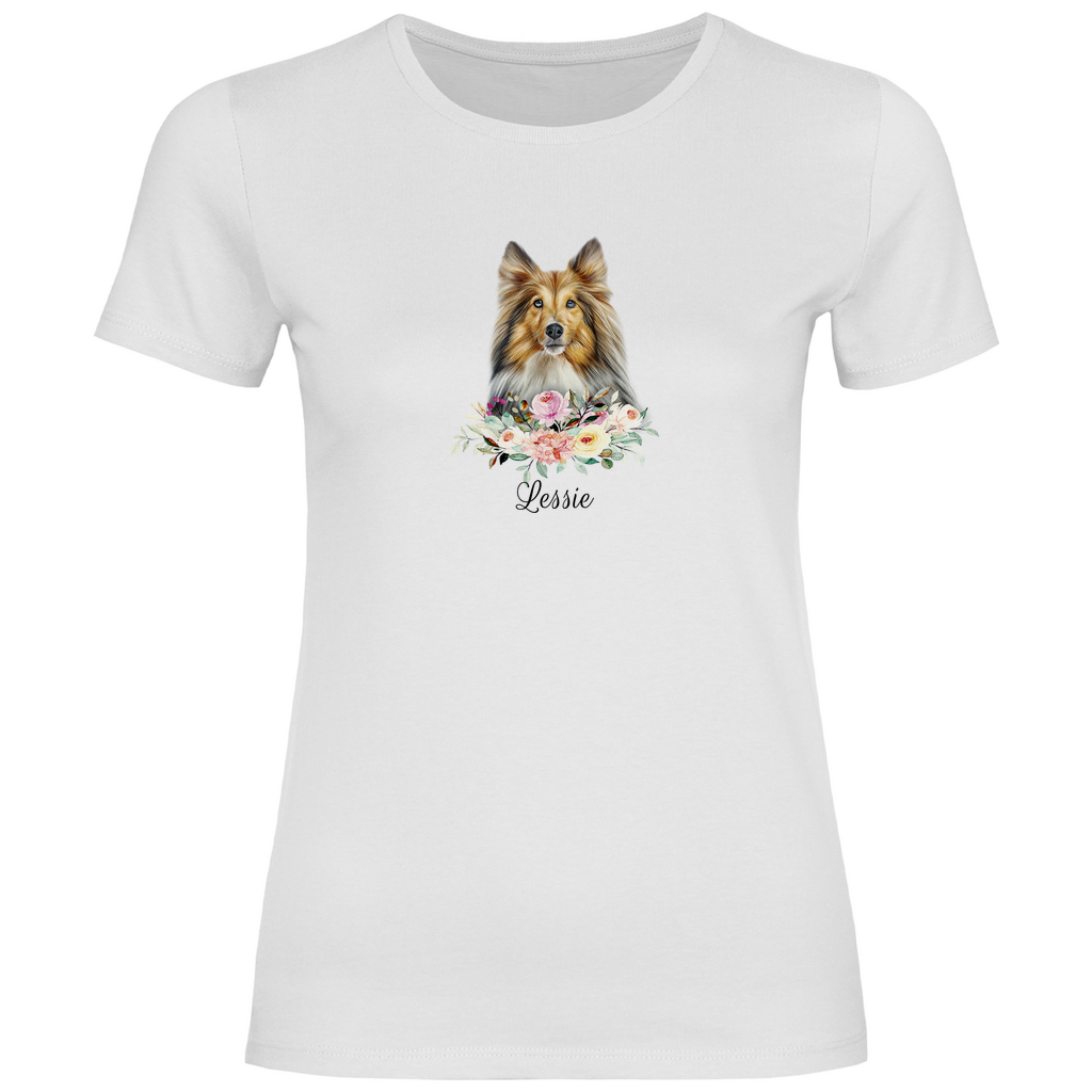 Flower Sheltie - T-Shirt für Damen - Dein Wunschtext