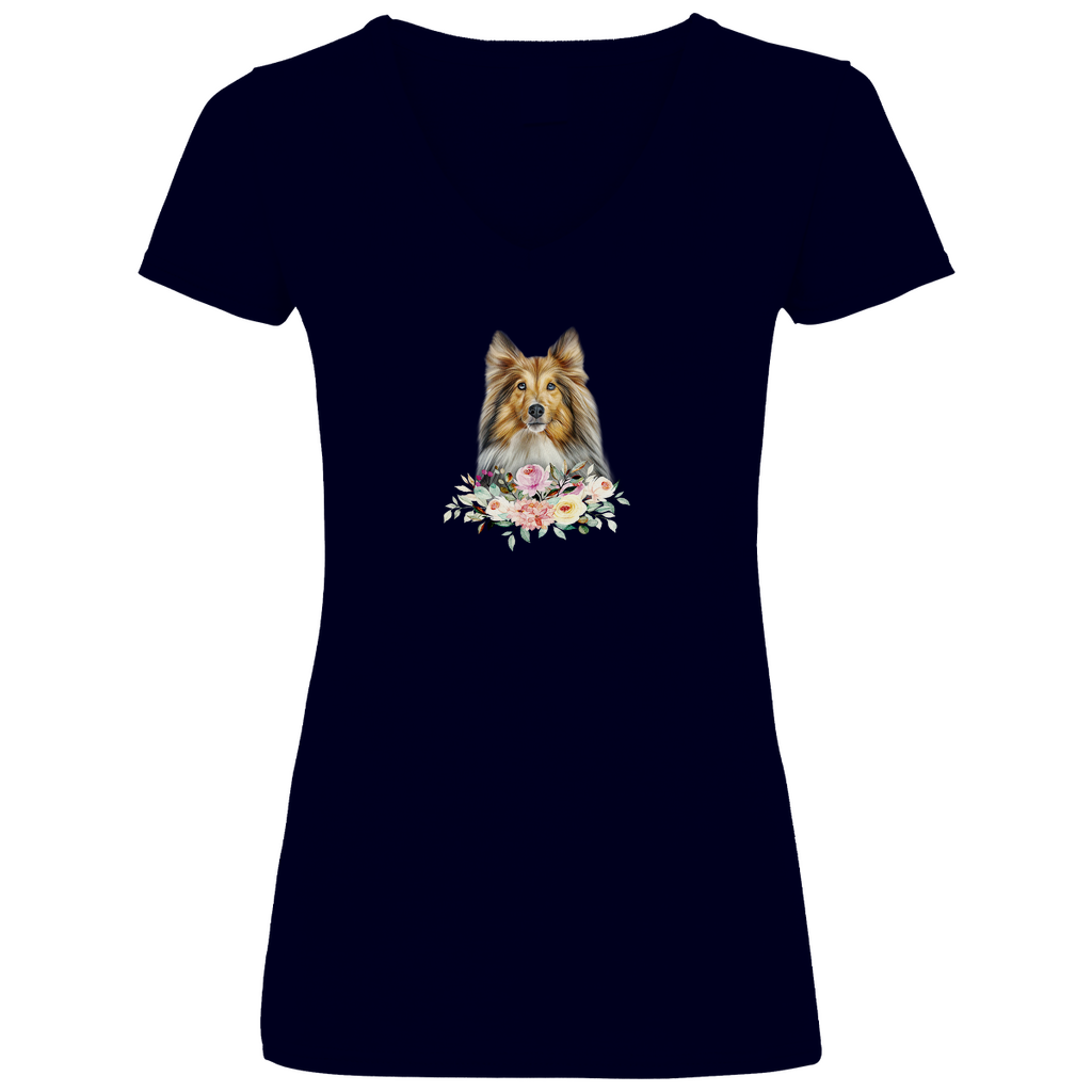 Flower Sheltie - V-Shirt für Damen